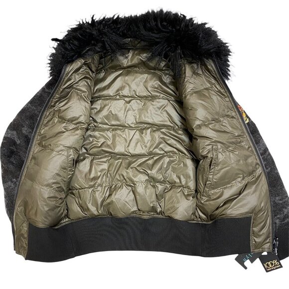 JOCELYN sz XS Coat Jacket Wool Bomber Reversible Grey Green Cozy Normcore New - Picture 4 of 9